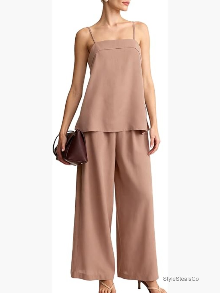 Spaghetti Strap Tank Wide Leg Pant Lounge Set Lightweight